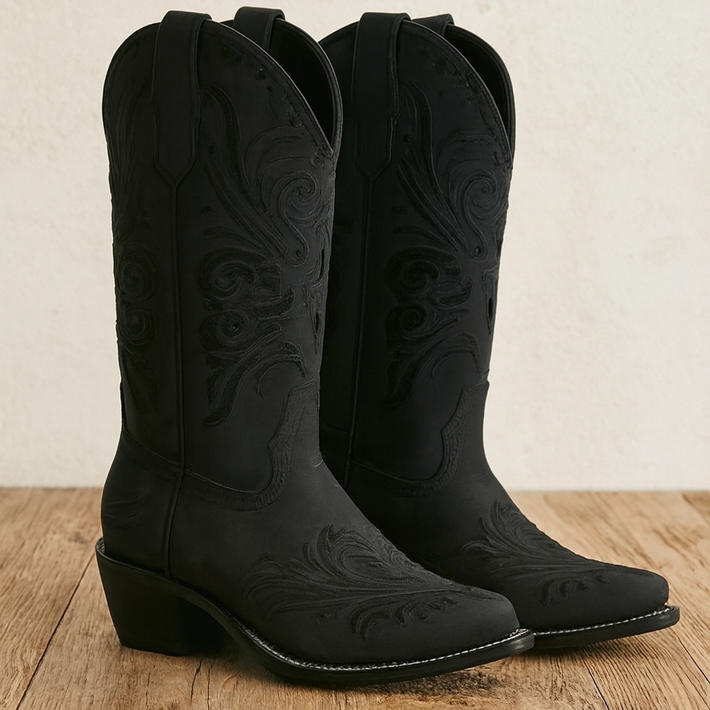 Circle G Filigree Embroidered Black Leather Cowboy Boots Women's Size 11